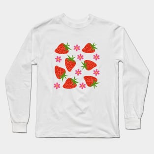 Strawberry Repeat Patterned Design Long Sleeve T-Shirt